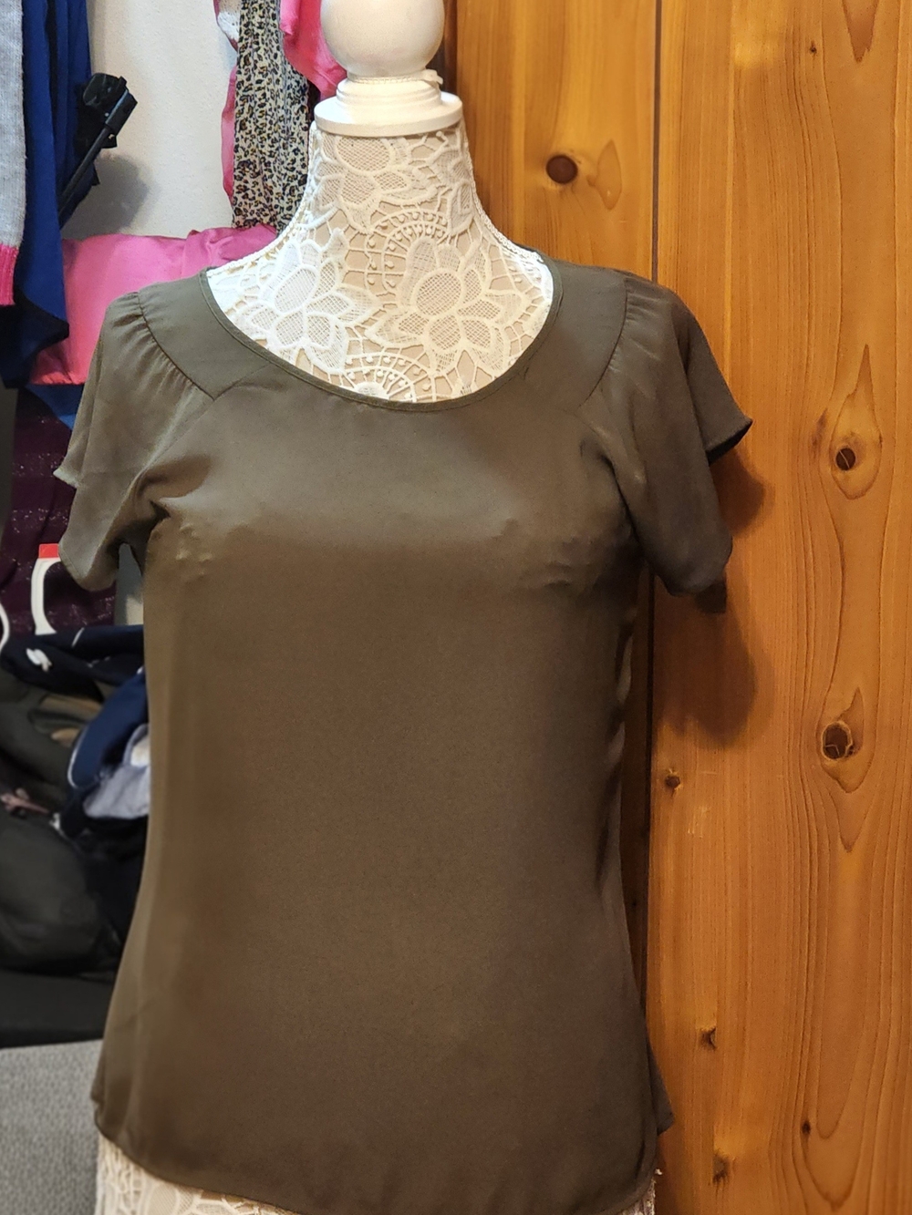 Express Olive Green Short Sleeve Scoop Neck Blouse
